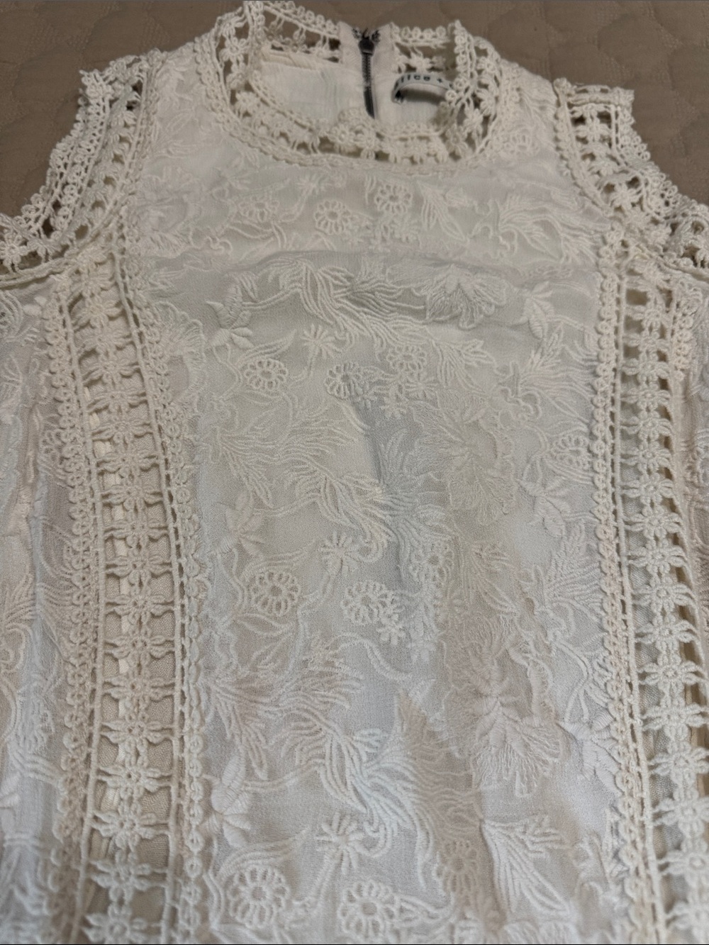 Alice + Olivia Embroidered Lace Cold-Shoulder Mini Dress in Cream - Picture 8 of 10